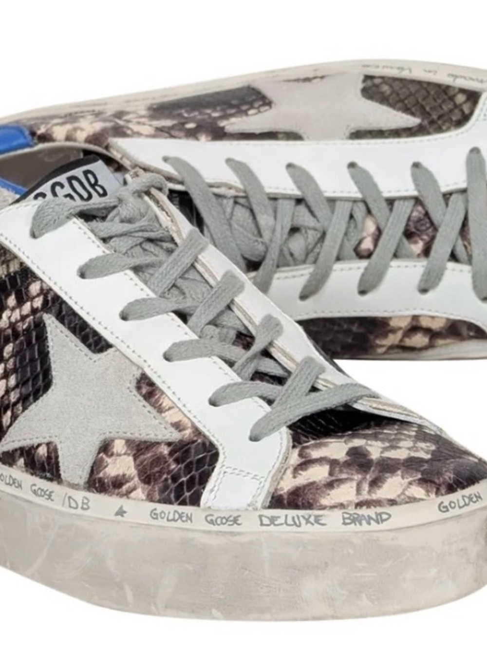 Golden Goose Women's Snake-Print Superstar Sneakers in White, Gray, Black